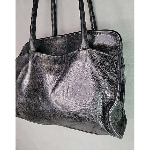 Patricia Nash Satchel Purse Tooled Studded Black Leather 13W x 10H Bottom Studs - Picture 5 of 16